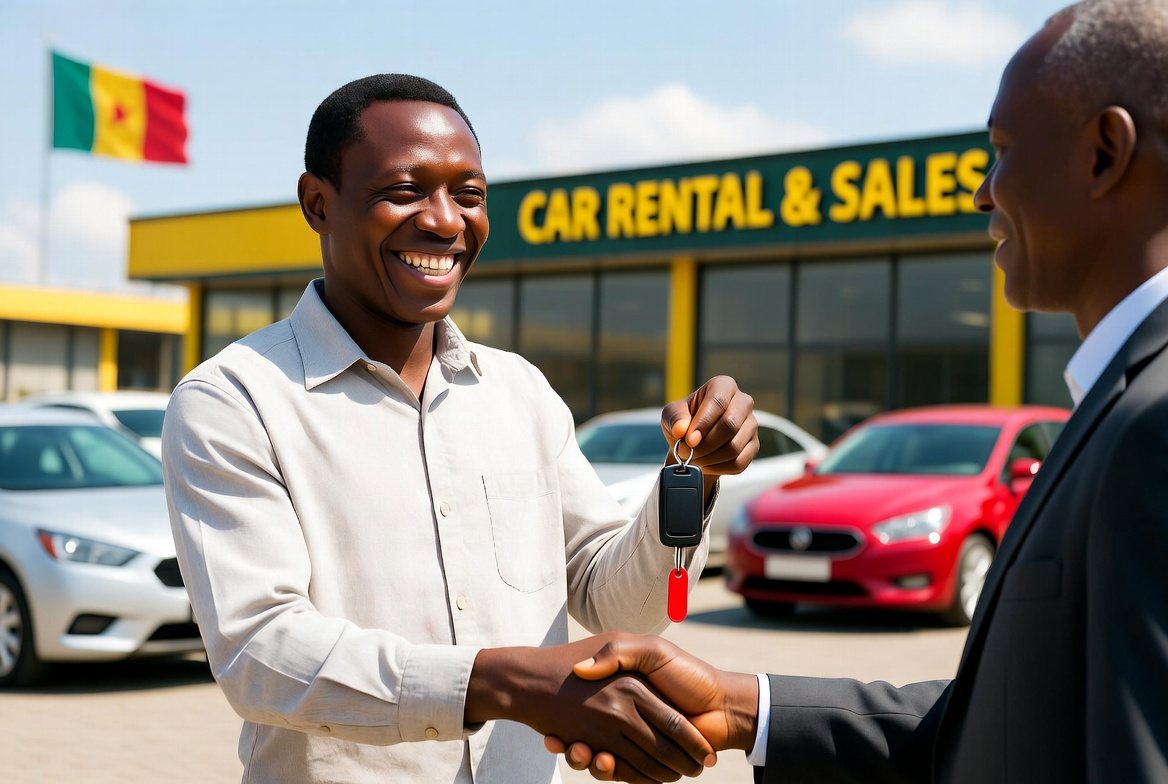 Location et vente de voiture : remise des clés devant l'agence